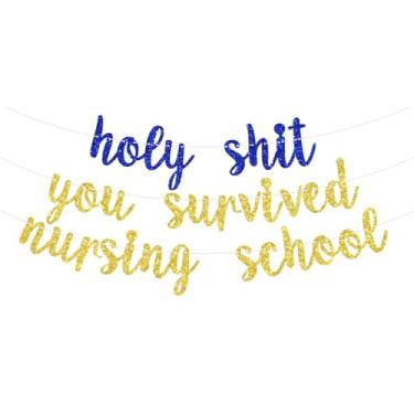Imagem de Faixa de sobrevivente da escola de enfermagem, Future Nurse/Congrats Grad, Straight Outta Nursing School, Congrats Nurse Class of 2026, decorações de festa de formatura, azul e dourado