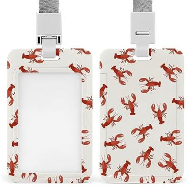 Imagem de Porta-crachá de identificação de lagostas vermelhas sem costura com cordão, suporte de cartão de plástico com clipe de pressão removível para estudante, professor, enfermeira, escritório, 11 x 6,9 cm