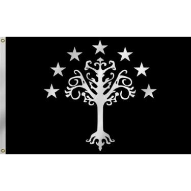 Imagem de Bandeira grande de Gondors de J. R. R. Tolkiens Bandeira da Terra-média de 9,5 x 1,7 m, bandeira padrão da árvore branca de Gondor, poliéster resistente, costura dupla com 2 ilhós de latão para uso