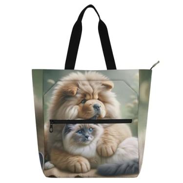 Imagem de Bolsa feminina Chow Chow Chow Dog Ragdoll Cat Bolsa de trabalho de lona com zíper bolsa de praia para professores de livros presentes para amantes de livros