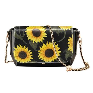 Imagem de Painting of a Whale in the Sky Bolsa tiracolo feminina de couro, bolsas de couro para mulheres, bolsa de ombro com fecho magnético, Girassóis pretos em preto-1, One Size