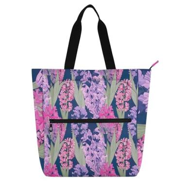 Imagem de GAIGEO Bolsa feminina de lona com flores de jacinto para trabalho floral, bolsa de lona, faculdade, escola, carteiro, carteiro, amantes de livros