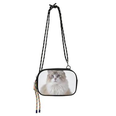 Imagem de TSENQUE Bolsa feminina com estampa de animais de estimação, de pelo comprido, bolsa tiracolo pequena, bolsa para celular com alça de mão, bolsa de ombro, pochete