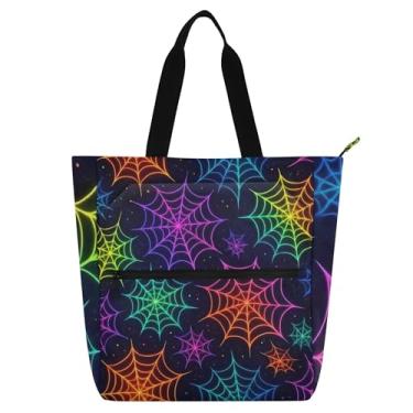 Imagem de GAIGEO Sacolas femininas coloridas de teias de aranha neon para trabalho e praia com zíper, bolsas de professores com compartimentos
