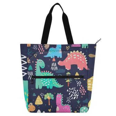 Imagem de GAIGEO Sacola de livros coloridos de dinossauros fofos para crianças com zíper, escola, trabalho, viagem, bolsa utilitária média