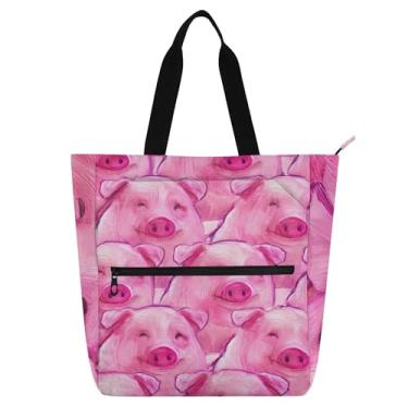 Imagem de GAIGEO Linda bolsa de trabalho de porco rosa para mulheres, bolsa de lona para escola, praia, bolsa reutilizável, para amantes de livros
