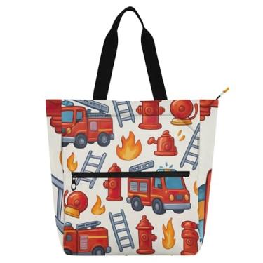 Imagem de Linda bolsa de trabalho feminina vermelha para caminhões de bombeiros de desenho animado bolsa escolar universitária bolsas infantis lindas bolsas para amantes de livros presentes