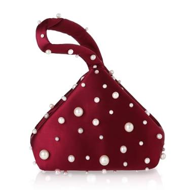 Imagem de BABEYOND Bolsas clutch para mulheres – Bolsa de cetim para noite triangular bolsa pérola para festa de formatura de casamento, Vinho tinto, One Size