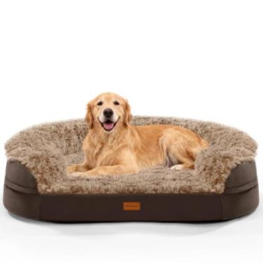 Imagem de iweepet Camas ortopédicas para cães extragrande, 111,8 x 82,8 x 19,3 cm, sofá-cama de suporte para cães com espuma de caixa de ovos 28D, capa lavável removível, forro impermeável, para filhotes