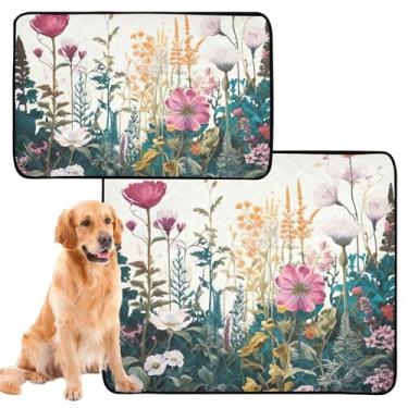 Imagem de TSENQUE Almofadas de xixi para animais de estimação com estampa de flores silvestres para cães, impermeável, tapete para cercadinho para cães absorventes de gatos, médio + grande, conjunto de 2