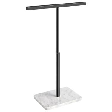 Imagem de Suporte de toalha de mão, suporte de toalha de mão preto fosco para banheiro, suporte de toalha em forma de T de aço inoxidável para bancada de cozinha, base de mármore ajustável de 23 a 44,9 cm