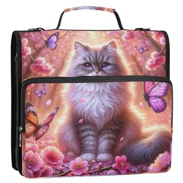 Imagem de 3 fichários de 3 anéis, anel D de 3,8 cm rosa Ragdoll gato primavera flores fichário organizador de fichários escolares bolsa com alça de ombro carteira de documentos e estojo suporte de pasta de anel