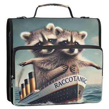 Imagem de 3 fichários de 3 anéis, anel D engraçado guaxinim Titanic fofo organizador de fichário de ensino médio com alça para armazenamento de documentos pasta de portfólio com alça