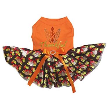 Imagem de Petitebella Camiseta Thankful Feather laranja com peru marrom tutu para cachorro (PP (peito 30 cm))
