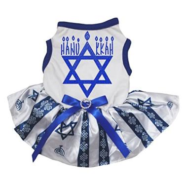 Imagem de Petitebella Roupa para cachorro vestido Hanukkah branco top tutu azul royal (grande, Hanukkah brilhante)