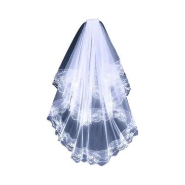 Imagem de Véu de noiva feminino de Halloween com borda de renda casamento véu de