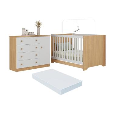 Imagem de Berço Americano 3 em 1 com Colchão Incluso e Cômoda 1 Porta 4 Gavetas Encanto Multimóveis MP4695