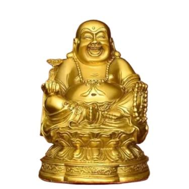 Imagem de FENNYYAR Esculturas de Buda Maitreya de cobre completo, 20 cm, ornamento de estátua doméstica de Buda