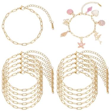 Imagem de WEBEEDY 12 peças de correntes de pulseira em relevo banhadas a ouro com fecho lagosta, corrente de elos ajustáveis, pingente de ouro para fazer joias faça você mesmo, presente para mulheres