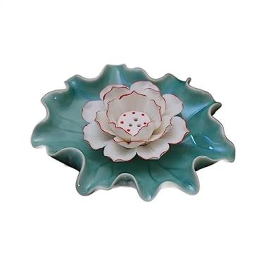 Imagem de porta-vara de incenso Queimador de incenso criativo em forma folha lótus feito à mão cerâmica porta-incenso queimador requintado decoração interiores