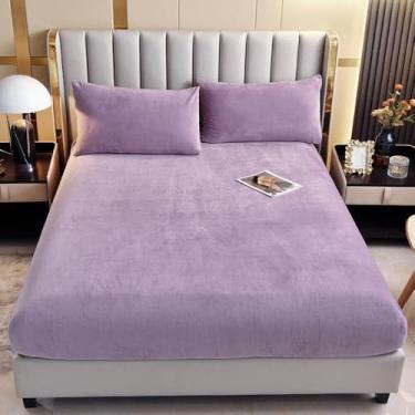 Imagem de Lençol de colchão com bolso extra profundo, lençol de elástico de cor sólida, capa protetora de colchão, tecido macio e respirável, enrugado, para cama de casa e hotel - roxo||150 * 200 cm