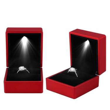 Imagem de Generic Caixa de Armazenamento de Anel Iluminado Led Elegante Caso de Exibição de Anel para de Casamento, Caixa de Jóias de Pelúcia Preta Com Luz Led para Presente de Proposta (Vermelho)