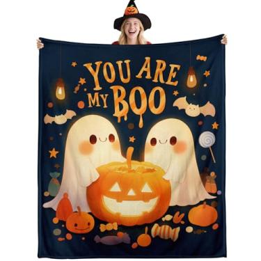 Imagem de Cobertor de Halloween para mulheres e homens, cobertor de outono para namorado, namorada, boo Basket Stuffers para mulheres, homens, adultos, casal, Halloween, cobertores, engraçados, aconchegantes