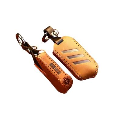 Imagem de Capa de couro genuíno para chave remota de carro, suporte compatível com Kia Stinger K900 2019, capas para chaves de casa(Brown)