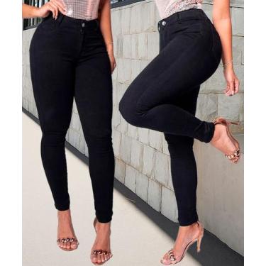 Imagem de Calça Sawary Feminina em Tecido Encorpado  Cós Super Alto, Preto Inten