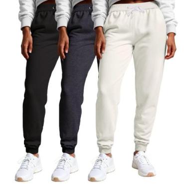 Imagem de Calça Feminina Moletom Flanelada Slim Bolsos Algodão Kit 3 - Samcro, M