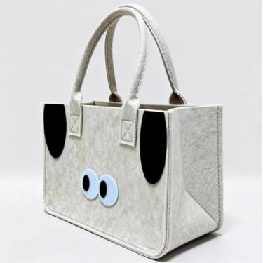 Imagem de 1 pacote de sacolas de feltro, sacolas de supermercado reutilizáveis, espaçosas, 30 x 20 x 18 cm, bolsa dobrável para compras e viagens, Bege