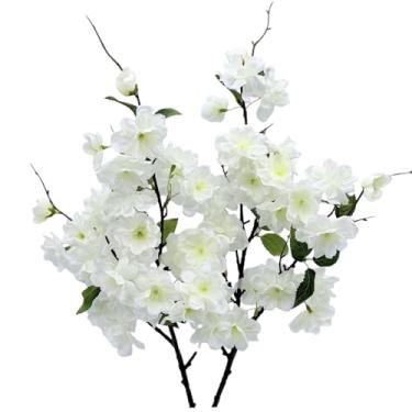 Imagem de LILOCOO 2 peças de flores artificiais de cerejeira a granel, ameixa, flores de pêssego, flores de cerejeira, ramos de flor de cerejeira com folhas, para decoração de primavera e verão