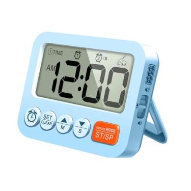 Imagem de Ｂｅｓｇａ Despertador digital com tela LCD grande, 2 alarmes, volume ajustável, relógio de mesa pequeno, temporizador eletrônico para uso interno e em salas de, Azul