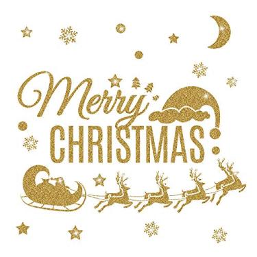 Imagem de Adesivo de Parede Dourado com Brilhos Dia Inverno Removível Decoração DIY para Janela Casa Vidro Porta Ambiente Festivo