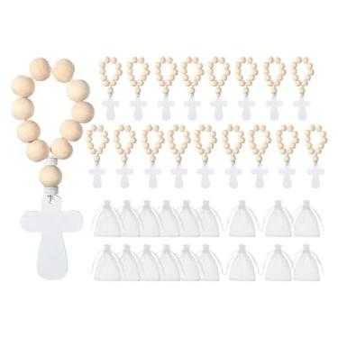 Imagem de Wswqop Crucifixo de madeira com rosário e bolsa, pingente de crucifixo religioso para oração em mesa, 18 Rosários 18 Bolsas