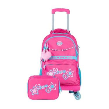 Imagem de Kit Mochila de Rodinha Feminina + Estojo Box BG Joy Rosa - Bagaggio