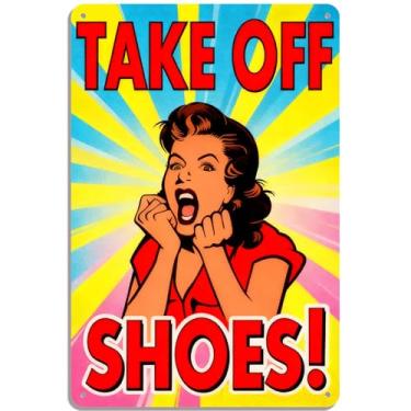 Imagem de Zckjnoi Placa de sapato, sem sapatos para porta da frente de casa, placas de tirar seus sapatos, remova a placa de sapato para casa, entrada, quarto, sapatos fora de metal, decoração de parede à prova