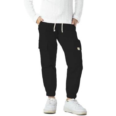 Imagem de Calça Infantil Menina Jogger Bolso Cargo Sarja Lisa Preta-Feminino