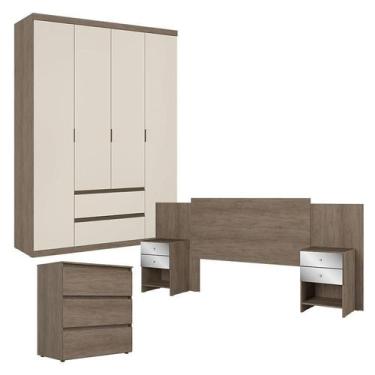 Imagem de Guarda Roupa Solteiro Nobre 4 Portas Rustic Off White com Cômoda Gavet