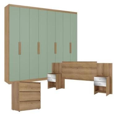 Imagem de Guarda Roupa Casal Milan 8 Portas Capuccino Menta com Cômoda Gaveteiro