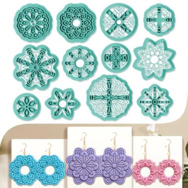 Imagem de beinkmake 12 peças de cortador de argila de polímero kit de fabricação de joias circular intrincado design de flores cortadores de argila com formas geométricas PLA ferramentas de artesanato de