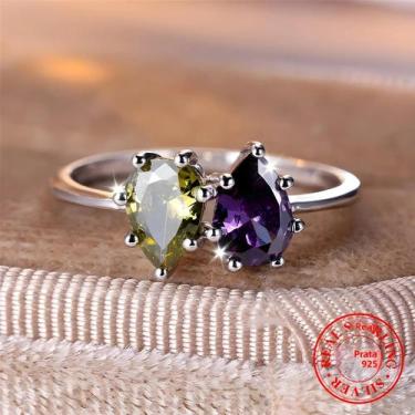 Imagem de Anel De Noivado Vintage Em Prata Esterlina 925 Com Peridoto E Ametista