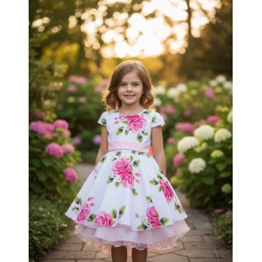 Imagem de Vestido Infantil Curto Menina Com Estampa De Rosa - Algodão Doce, Rosa
