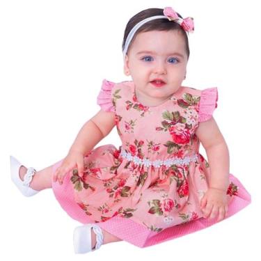 Imagem de Vestido de Bebê Menina Infantil Florido Algodão Mundo Nina, G ( 6 - 12