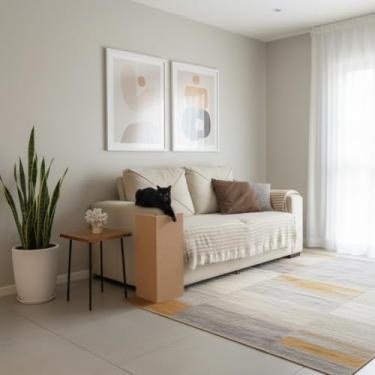 Imagem de Arranhador para Gatos Protetor de Sofá, MDF Reforçado com Carpete, 55x22x22 cm, Montado, Moderno (Marrom Claro)