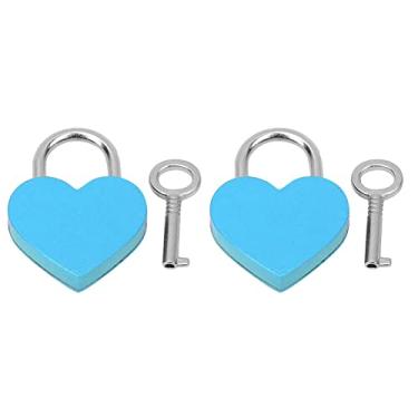 Imagem de Cadeado requintado colorido de metal com trava de coração com chaves para caixa de joias, diário, bolsas de bagagem pequenas, 2 conjuntos de 30x39mm, branco, amarelo, vermelho, (Azul)