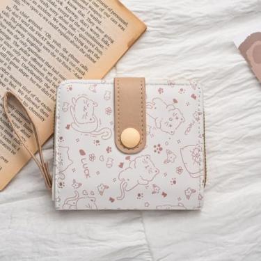 Imagem de Carteira para meninas, senhoras, mulheres, fofo, desenho animado, gato, porta-moedas, organizador de cartões, colecionável, zíper, Caqui, Carteira unissex