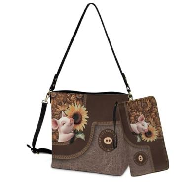 Imagem de Sannovo Conjunto de bolsa transversal para mulheres, bolsa de couro e carteira grande com carteira, Girassol de porco marrom, 11*4.5*11.4 inches