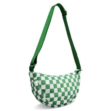 Imagem de Bolsa tiracolo de nylon crescente para mulheres, bolsas masculinas modernas, bolsa tiracolo pequena Hobo, Xadrez verde, Small