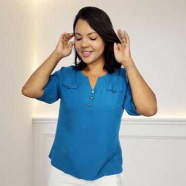 Imagem de Blusa Camisa Com Botão Manga 3/4 em Viscolinho - Dama K Moda Feminina,